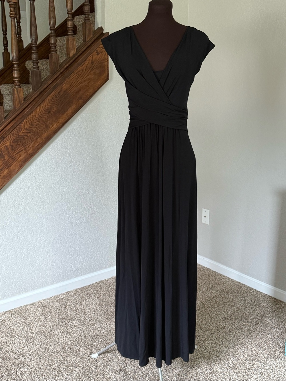 MaxMara Studio Black Ruched Empire Waist Jersey Maxi Dress Made in Italy Size M